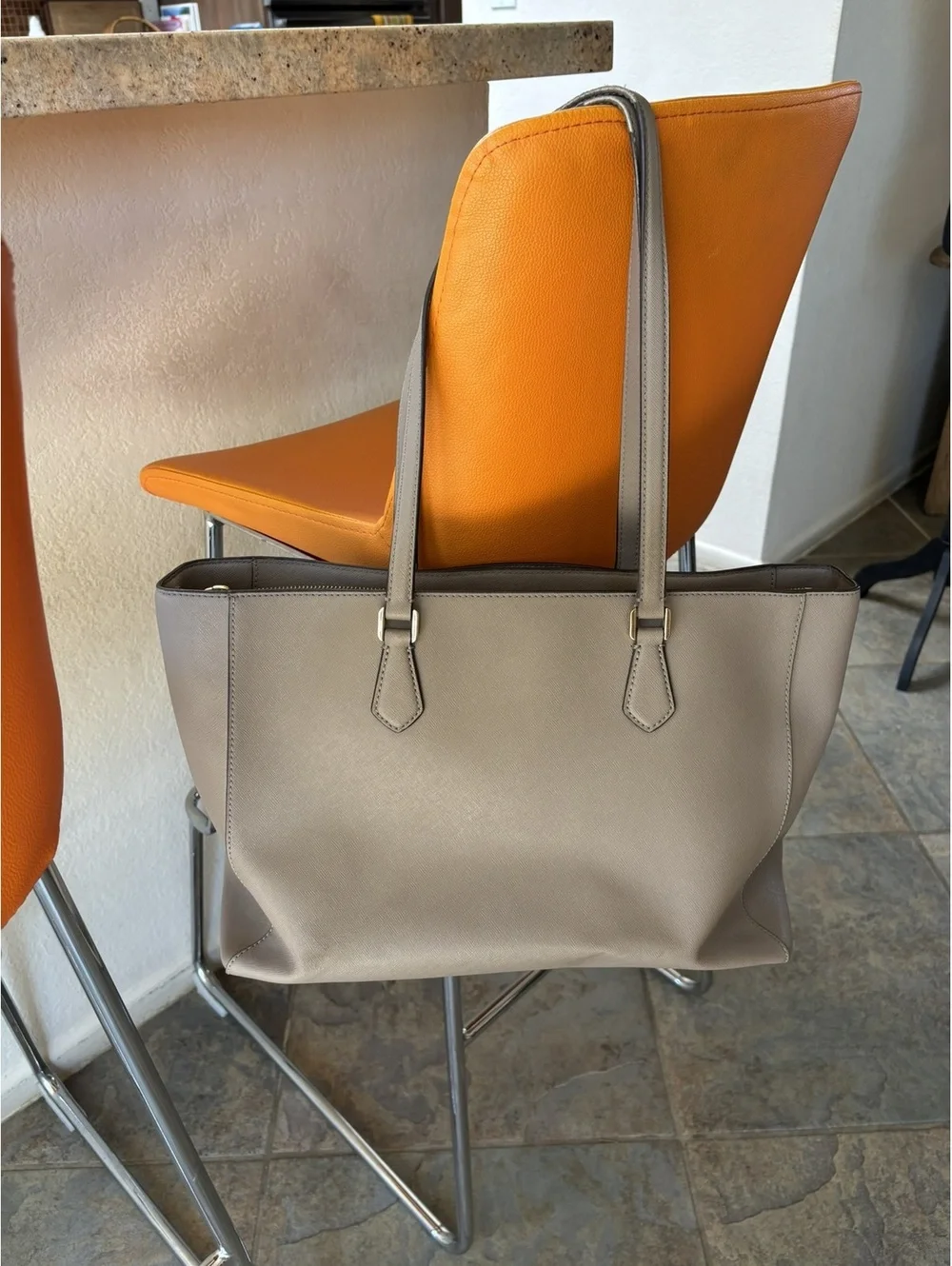 Tory Burch Slate Gray Saffiano Leather Large Tote Shoulder Bag - As Is